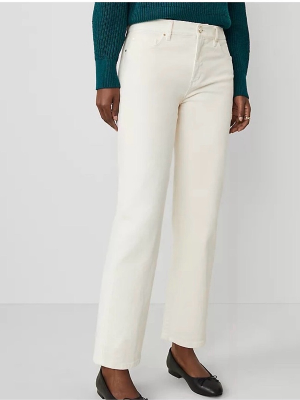 Ann Taylor Cream Straight-Leg High-Rise Jeans
